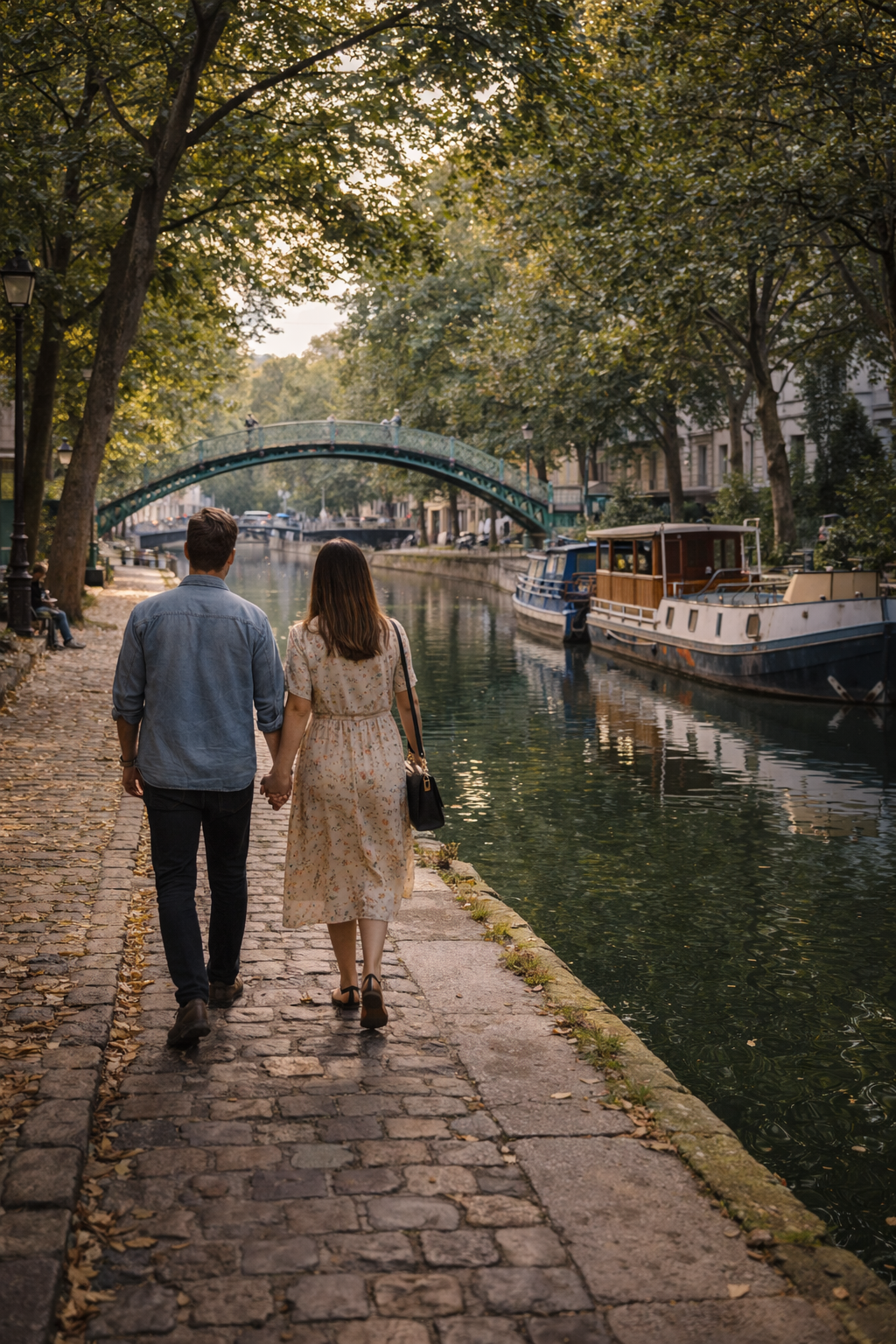 quiet Canal Saint Martin Paris local area